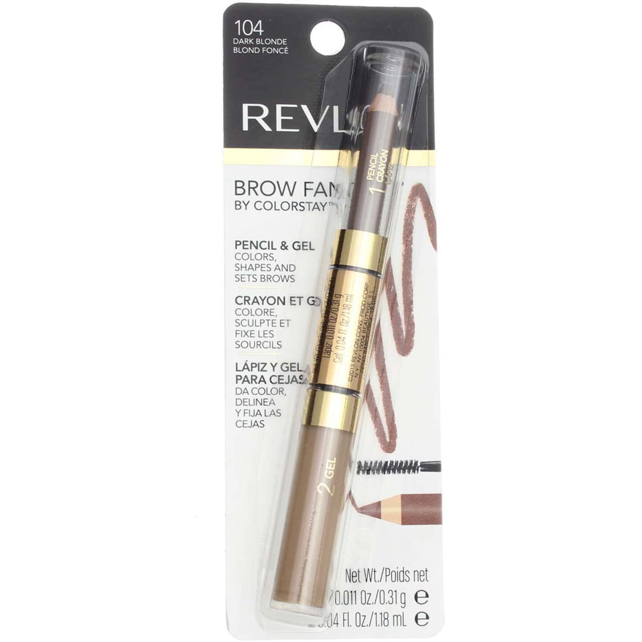 Revlon ColorStay Brow Fantasy 2-in-1 Eyebrow Gel & Pencil, 104 Dark Blonde, 0.04 Oz