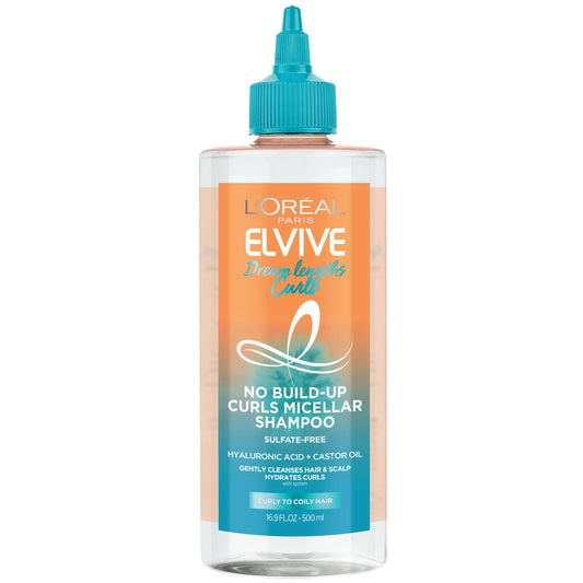 L’Oreal Paris Elvive Dream Lengths Curls No Build-Up Micellar Shampoo, with Hyaluronic Acid and Castor Oil, 16.9 Fl Oz