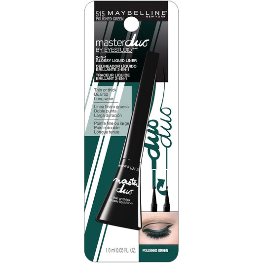 Maybelline New York Eye Studio Master Duo Glossy Liquid Liner, 515 Polished Green, 0.05 Fl Oz