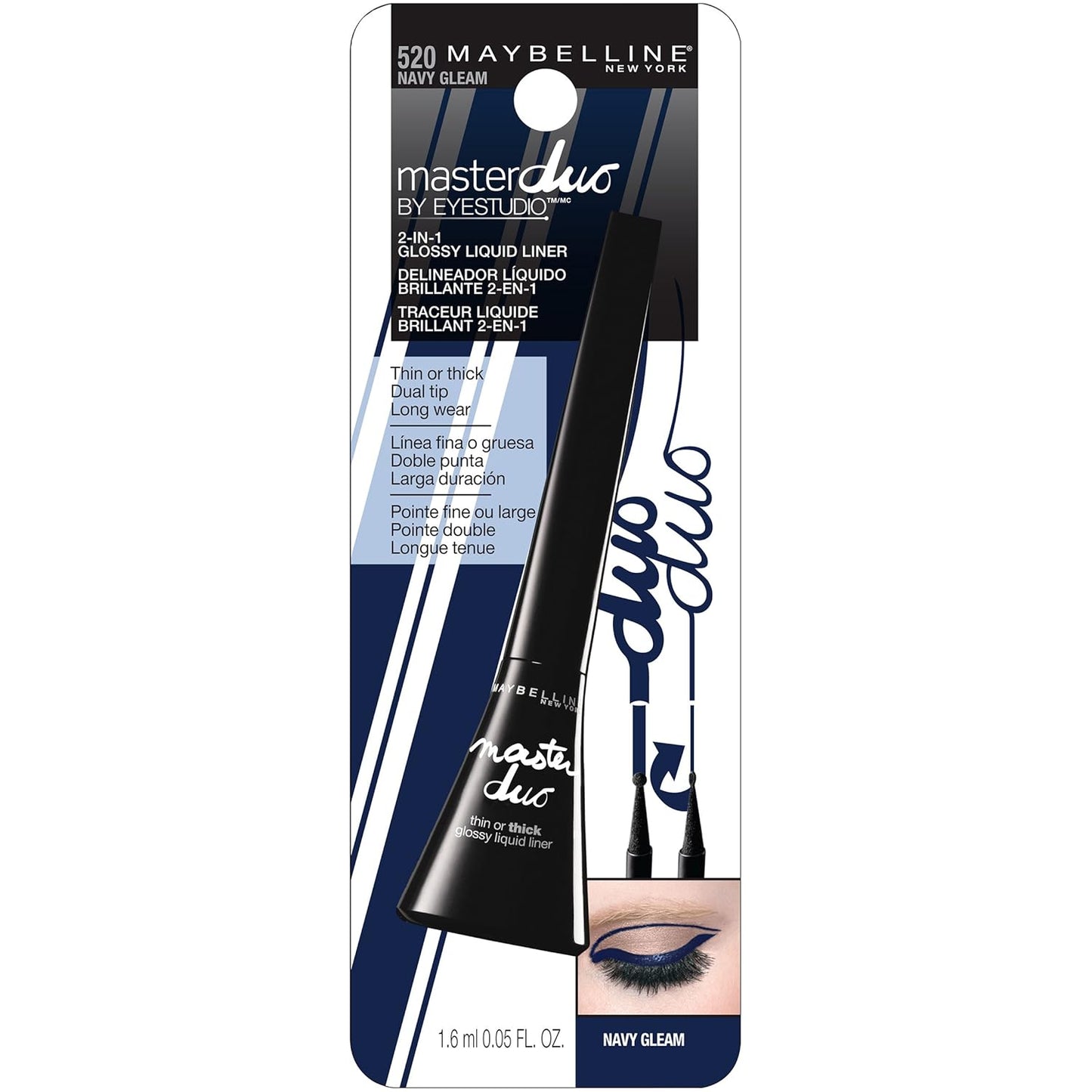 Maybelline New York Eye Studio Master Duo Glossy Liquid Liner, 520 Navy Gleam, 0.05 Fl Oz