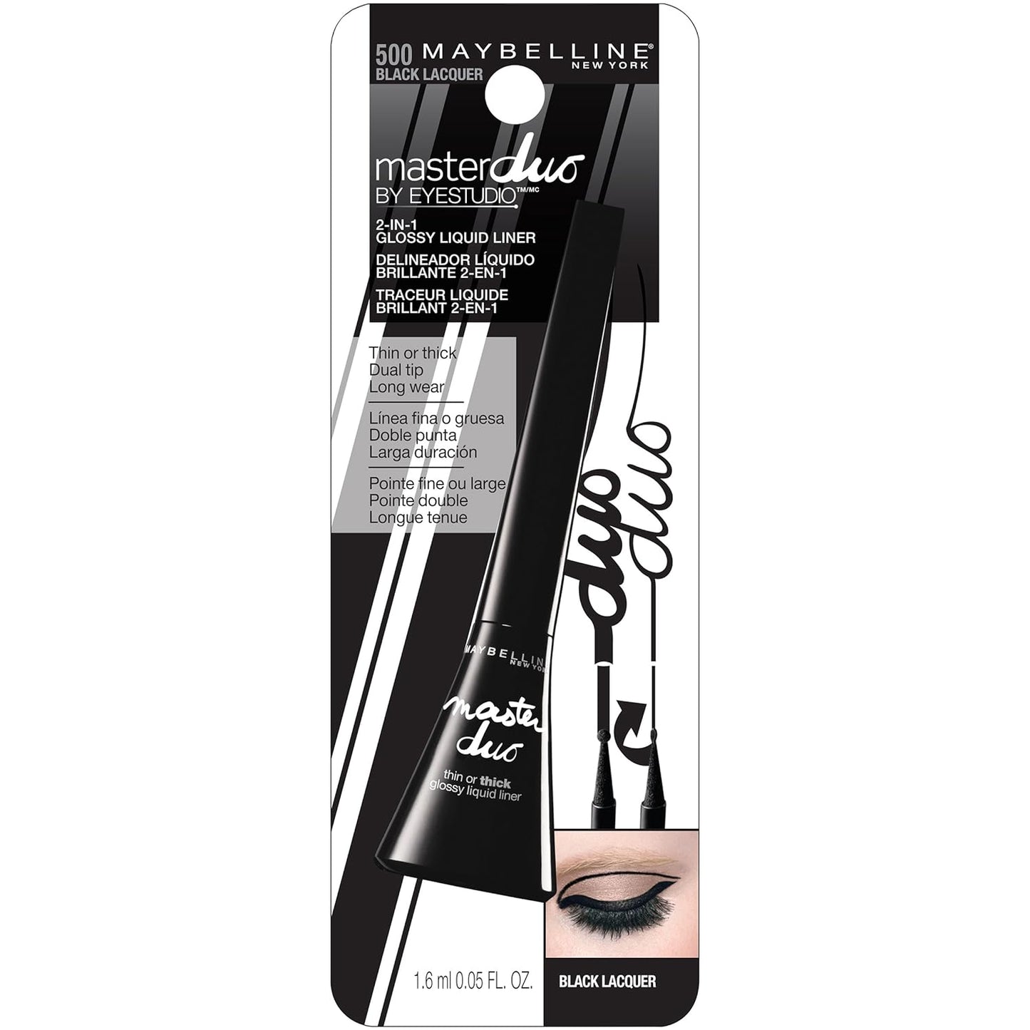 Maybelline New York Eye Studio Master Duo Glossy Liquid Liner, 500 Black Lacquer, 0.05 Fl Oz