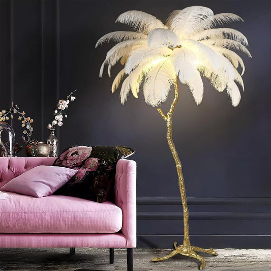 Patricia Altschul Ostrich Feather 64" Modern Floor Lamp - 35 Feathers (White)