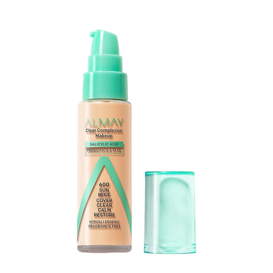 Almay Clear Complexion Acne Foundation Makeup with Salicylic Acid, 600 Sun Beige, 1 fl oz.